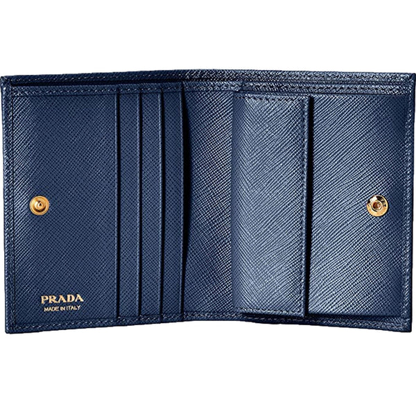 Prada Saffiano Baltico Blue Leather Gold Logo Bifold Snap Wallet in Baltico Blue, authentic new wallet, image 3