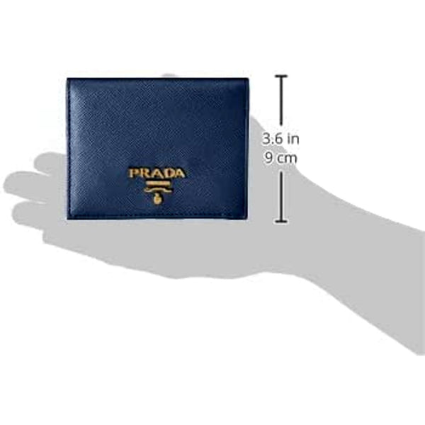 Prada Saffiano Baltico Blue Leather Gold Logo Bifold Snap Wallet in Baltico Blue, authentic new wallet, image 5