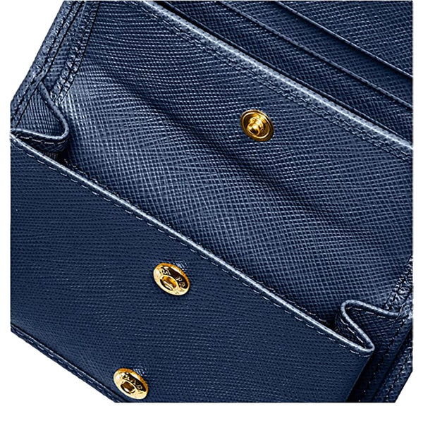 Prada Saffiano Baltico Blue Leather Gold Logo Bifold Snap Wallet in Baltico Blue, authentic new wallet, image 4