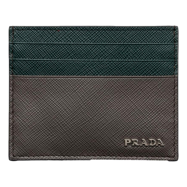 Prada Saffiano Dark Green Gray Leather Small Card Holder Wallet in Dark Green and Gray, authentic new wallet, image 1