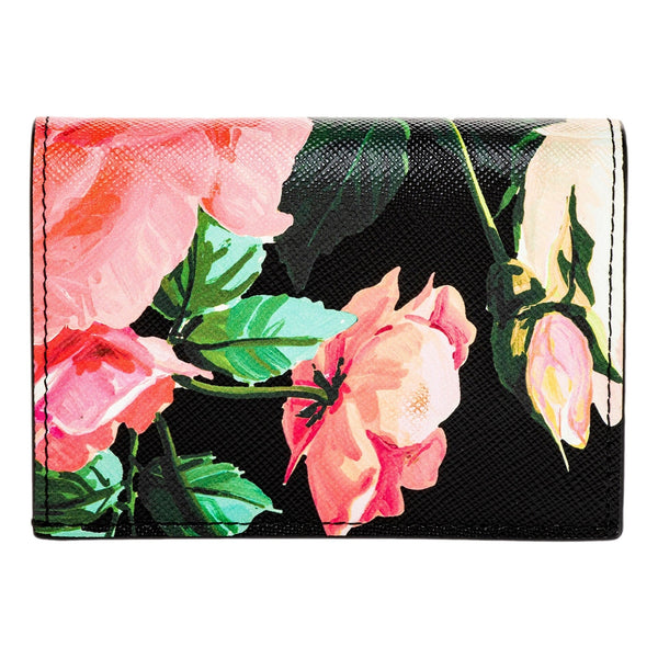 Prada Saffiano Black Floral Printed Snap Bifold Coin Zipper Wallet in Black With Floral Print, authentic new wallet, image 2
