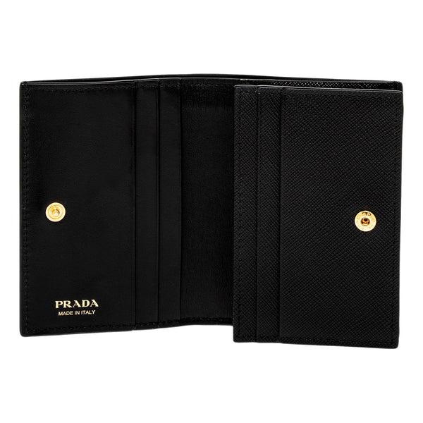 Prada Saffiano Black Floral Printed Snap Bifold Coin Zipper Wallet in Black With Floral Print, authentic new wallet, image 3