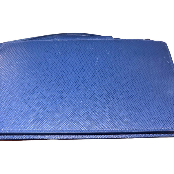 Prada Saffiano Leather Blue Wristlet Clutch Wallet in Blue, authentic pre-loved wallet, image 6