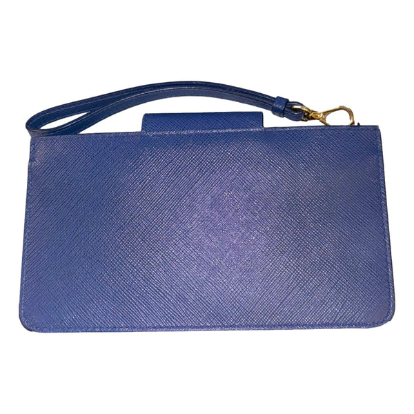 Prada Saffiano Leather Blue Wristlet Clutch Wallet in Blue, authentic pre-loved wallet, image 5