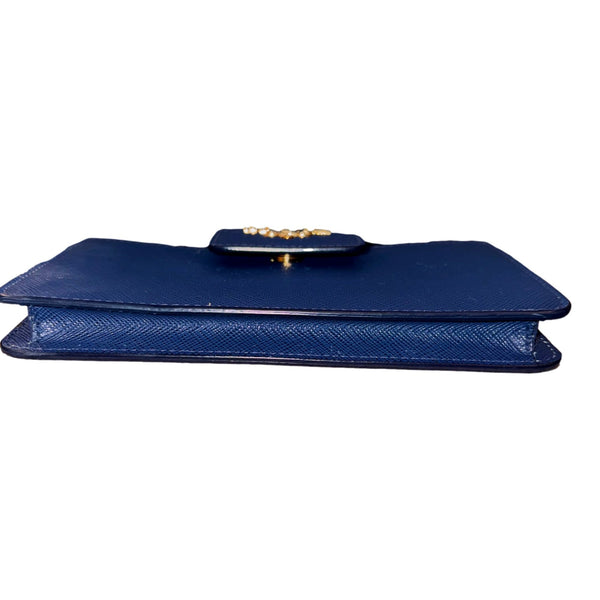 Prada Saffiano Leather Blue Wristlet Clutch Wallet in Blue, authentic pre-loved wallet, image 3