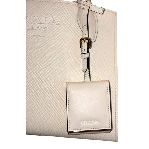 Prada Saffiano Leather Monochrome Bianco White Top Handle Handbag in Bianco White, authentic new handbag, image 6