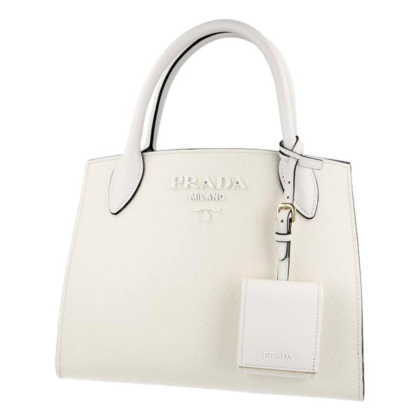 Prada Saffiano Leather Monochrome Bianco White Top Handle Handbag in Bianco White, authentic new handbag, image 1