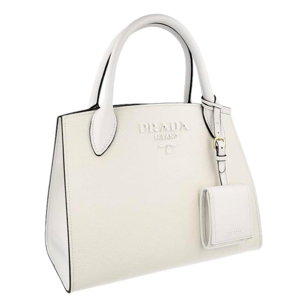 Prada Saffiano Leather Monochrome Bianco White Top Handle Handbag in Bianco White, authentic new handbag, image 2