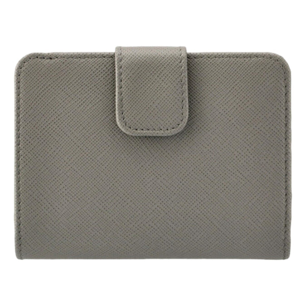Prada Vitello Grain Argilla Grey Leather Small Wallet with Zipper Gold Plaque Logo – hardware detail 3