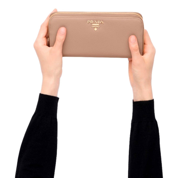 Prada Saffiano Beige and Red Multicolor Zip Around Wallet – detail view 6