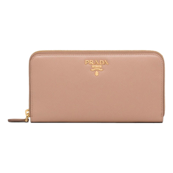 Prada Saffiano Beige and Red Multicolor Zip Around Wallet – front view