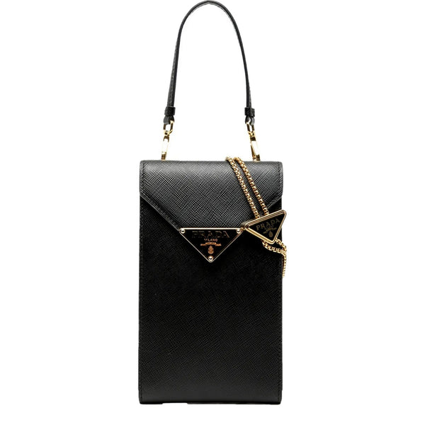 Prada Saffiano Lux Black Top Handle Chain Strap Mini Bag in Black, authentic pre-loved handbag, image 1