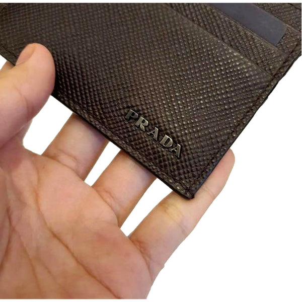 Prada Saffiano Mens Bruciato Brown Credit Card Wallet in Bruciato Brown, authentic new wallet, image 7