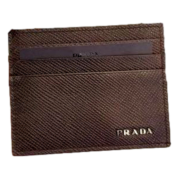 Prada Saffiano Mens Bruciato Brown Credit Card Wallet in Bruciato Brown, authentic new wallet, image 1