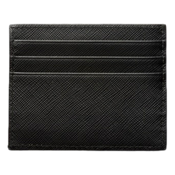 Prada Saffiano Mens Credit Card Wallet Black Nero Silver Triangle Enamel Logo in Black, authentic new wallet, image 2