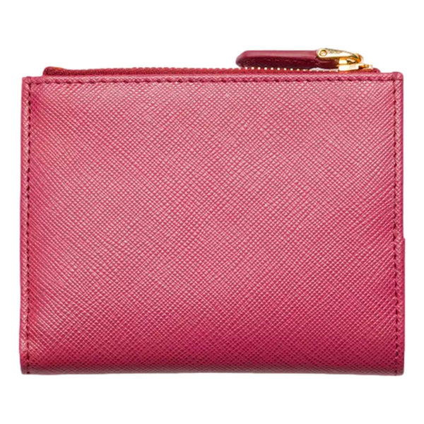Prada Saffiano Dark Pink Gold Snap Bifold Zip Coin Pocket Wallet in Dark Pink, authentic new wallet, image 3