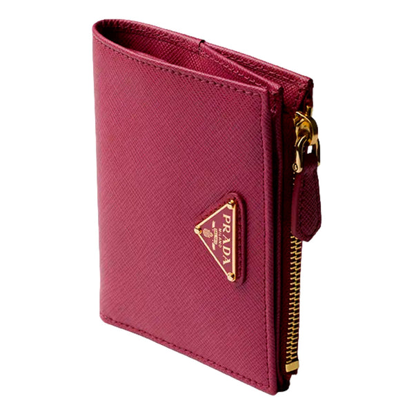 Prada Saffiano Dark Pink Gold Snap Bifold Zip Coin Pocket Wallet in Dark Pink, authentic new wallet, image 4