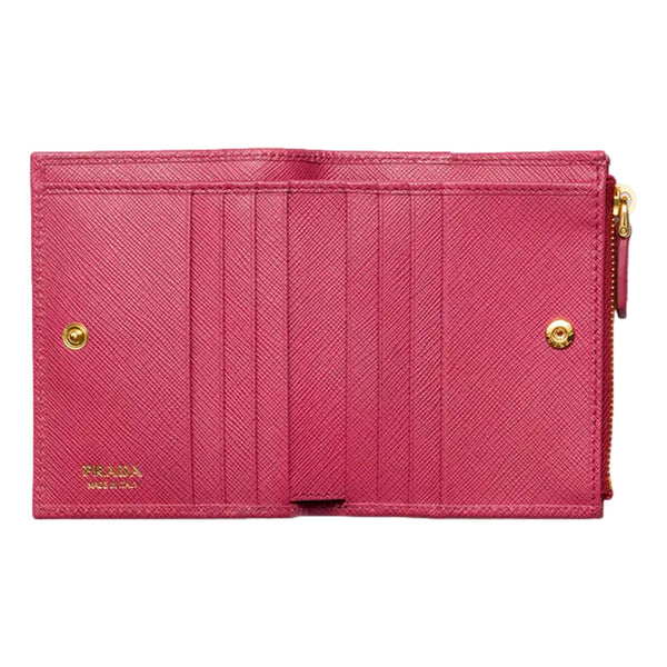 Prada Saffiano Dark Pink Gold Snap Bifold Zip Coin Pocket Wallet in Dark Pink, authentic new wallet, image 2
