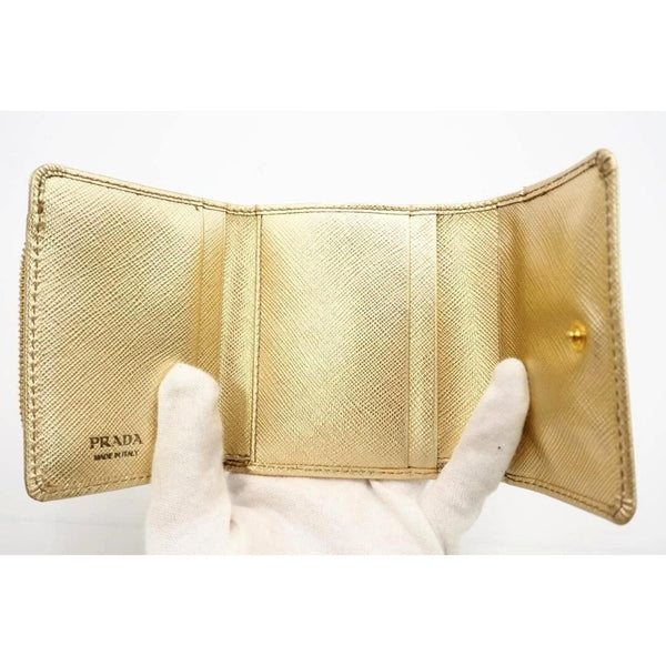 Prada Saffiano Platino Gold Trifold Wallet Card Case with Zipper Coin Pouch in Platino Gold, authentic new wallet, image 6