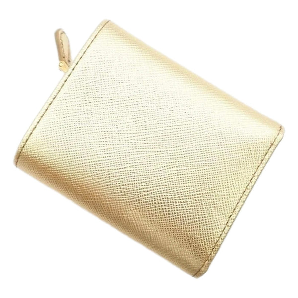 Prada Saffiano Platino Gold Trifold Wallet Card Case with Zipper Coin Pouch in Platino Gold, authentic new wallet, image 2