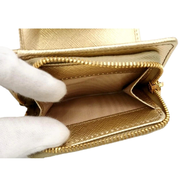Prada Saffiano Platino Gold Trifold Wallet Card Case with Zipper Coin Pouch in Platino Gold, authentic new wallet, image 8