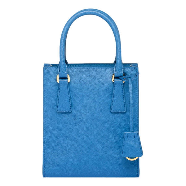 Prada Saffiano Leather Top Handle Mini Shopper Crossbody Bag in Blue in Blue, authentic new handbag, image 2