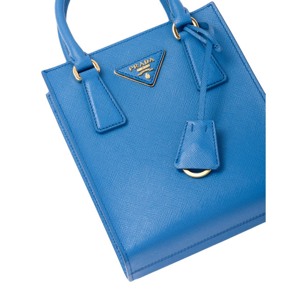 Prada Saffiano Leather Top Handle Mini Shopper Crossbody Bag in Blue in Blue, authentic new handbag, image 6
