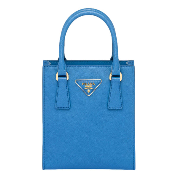 Prada Saffiano Leather Top Handle Mini Shopper Crossbody Bag in Blue in Blue, authentic new handbag, image 1