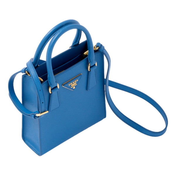 Prada Saffiano Leather Top Handle Mini Shopper Crossbody Bag in Blue in Blue, authentic new handbag, image 3