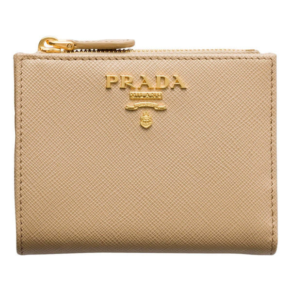 Prada Saffiano Beige Brown Multicolor Snap Bifold Zip Coin Pocket Wallet – hardware detail