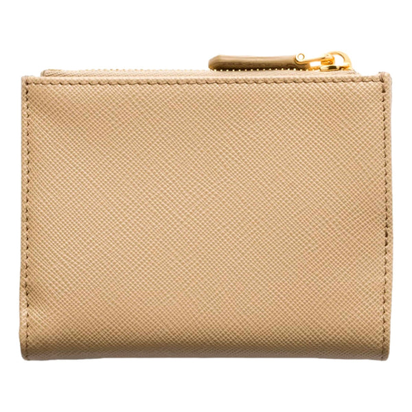 Prada Saffiano Beige Brown Multicolor Snap Bifold Zip Coin Pocket Wallet – hardware detail 4