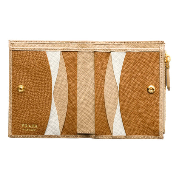 Prada Saffiano Beige Brown Multicolor Snap Bifold Zip Coin Pocket Wallet – hardware detail 3
