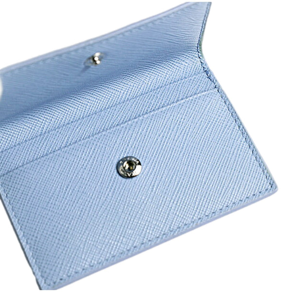 Prada Saffiano Celeste Blue Leather Small Snap Card Holder Wallet Triangle Logo – included accessories 4