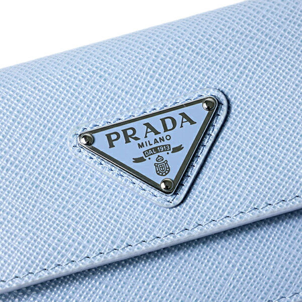 Prada Saffiano Celeste Blue Leather Small Snap Card Holder Wallet Triangle Logo – included accessories 3