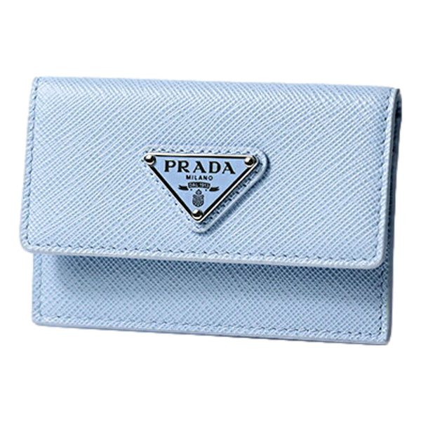 Prada Saffiano Celeste Blue Leather Small Snap Card Holder Wallet Triangle Logo – included accessories 2