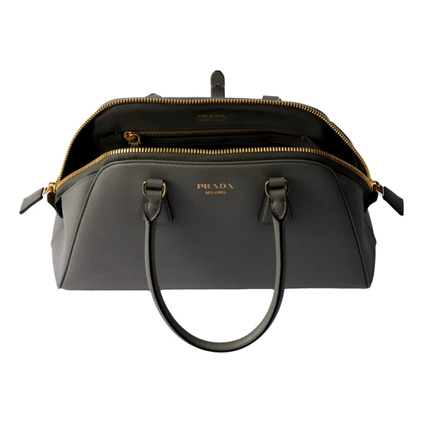 Prada Saffiano Soft Calfskin Top Handle Handbag Medium Marmo Gray in Marmo Gray, authentic new handbag, image 6