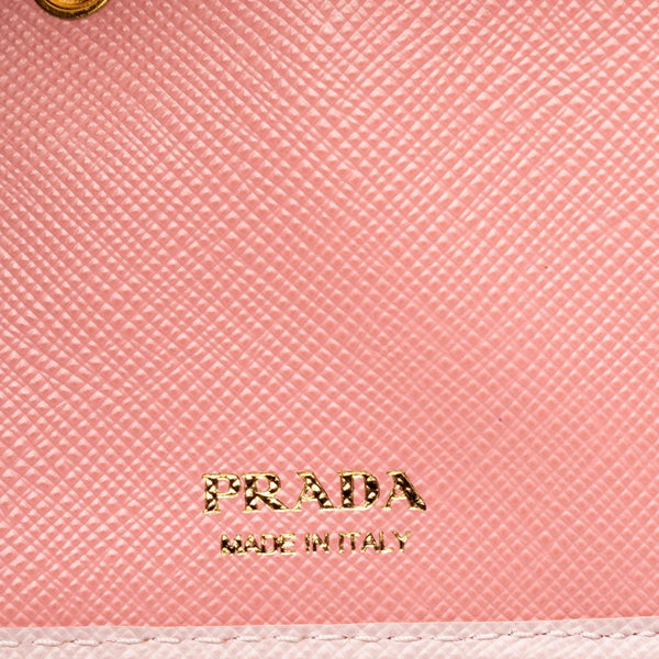 Prada Saffiano Petalo Pink Multicolor Trifold Coin Zipper Card Snap Wallet – detail view 6