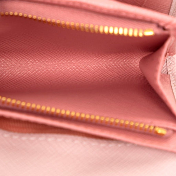 Prada Saffiano Petalo Pink Multicolor Trifold Coin Zipper Card Snap Wallet – detail view 5