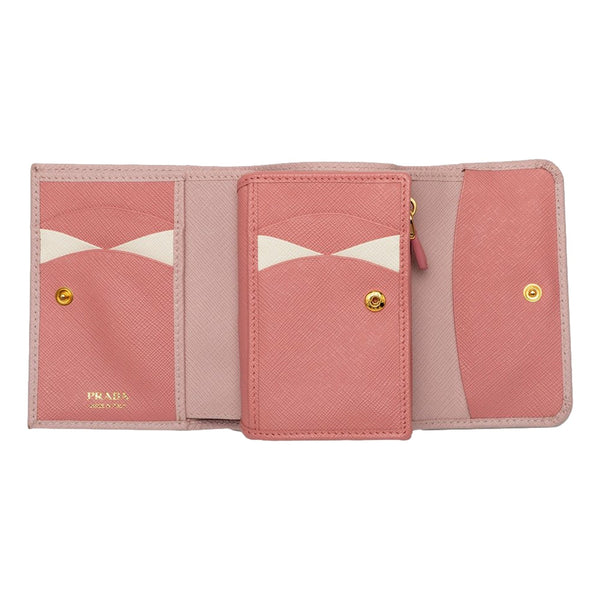 Prada Saffiano Petalo Pink Multicolor Trifold Coin Zipper Card Snap Wallet – detail view 4
