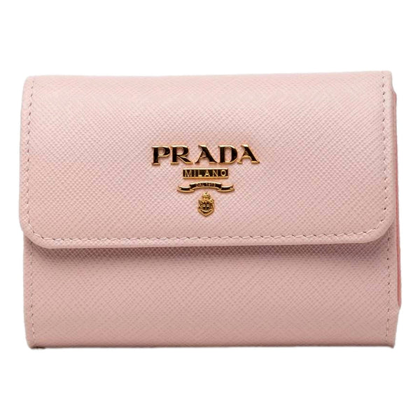 Prada Saffiano Petalo Pink Multicolor Trifold Coin Zipper Card Snap Wallet – front view