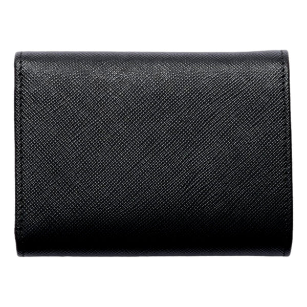 Prada Saffiano Leather Black Hibiscus Multicolor Trifold Coin Zipper Card Snap Wallet – back view