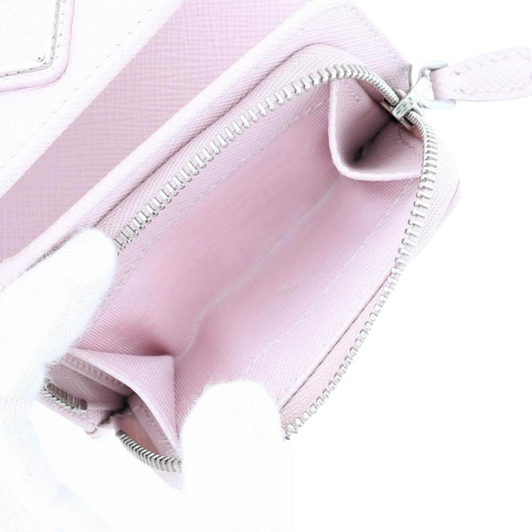 Prada Saffiano Light Pink Leather Wallet Coin Zipper Trifold Triangle Logo in Light Pink, authentic new wallet, image 7