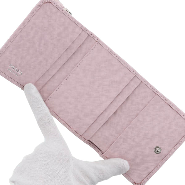 Prada Saffiano Light Pink Leather Wallet Coin Zipper Trifold Triangle Logo in Light Pink, authentic new wallet, image 5