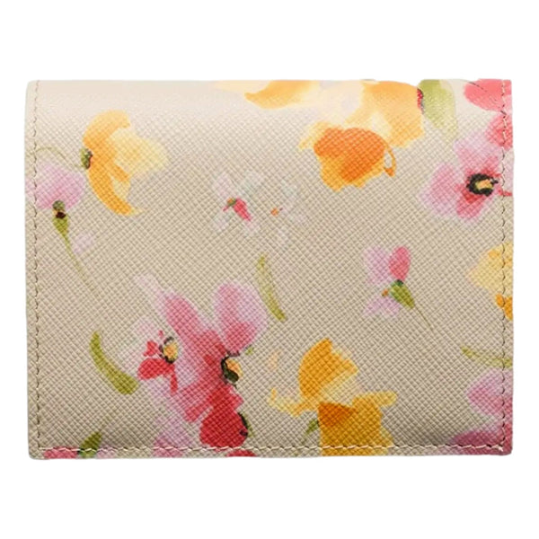 Prada Saffiano Leather Floral Bifold Wallet In Neutral in Neutral, authentic new wallet, image 3