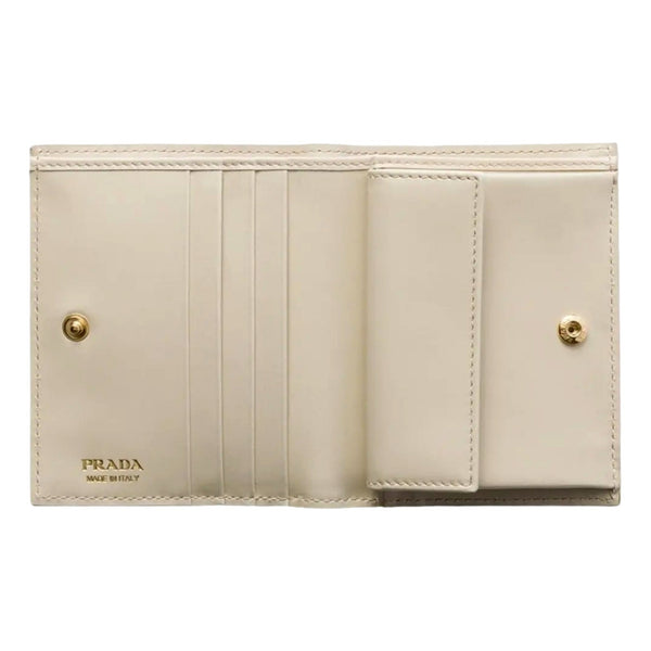 Prada Saffiano Leather Floral Bifold Wallet In Neutral in Neutral, authentic new wallet, image 4