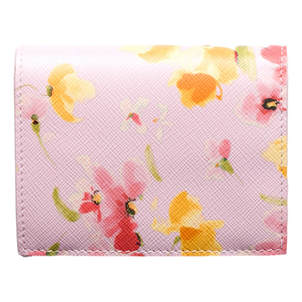 Prada Saffiano Leather Floral Bifold Wallet In Light Pink in Light Pink, authentic new wallet, image 3