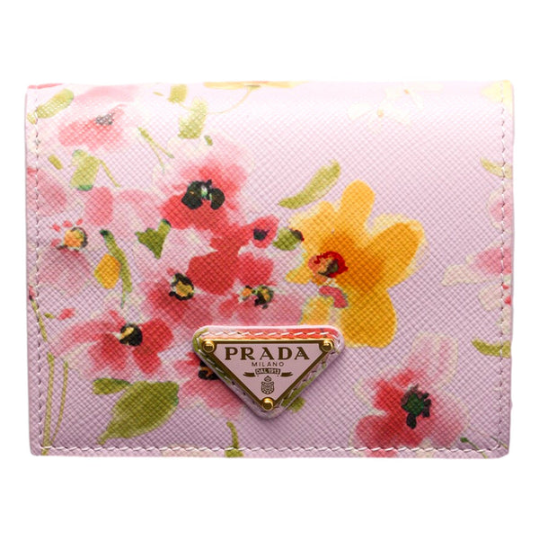 Prada Saffiano Leather Floral Bifold Wallet In Light Pink in Light Pink, authentic new wallet, image 1