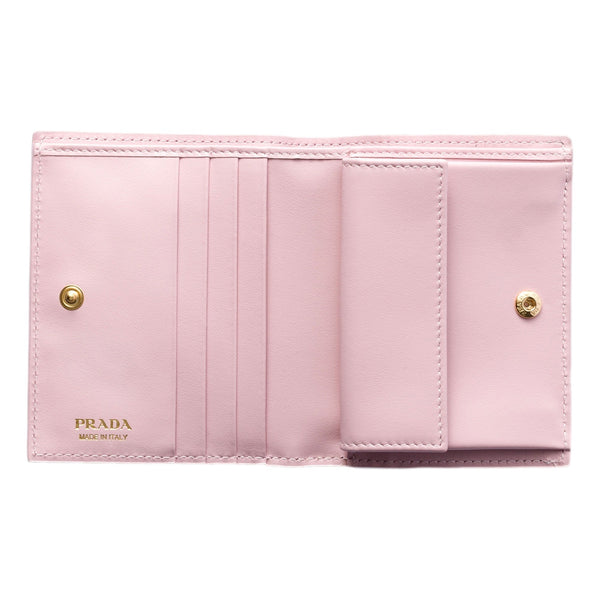 Prada Saffiano Leather Floral Bifold Wallet In Light Pink in Light Pink, authentic new wallet, image 4