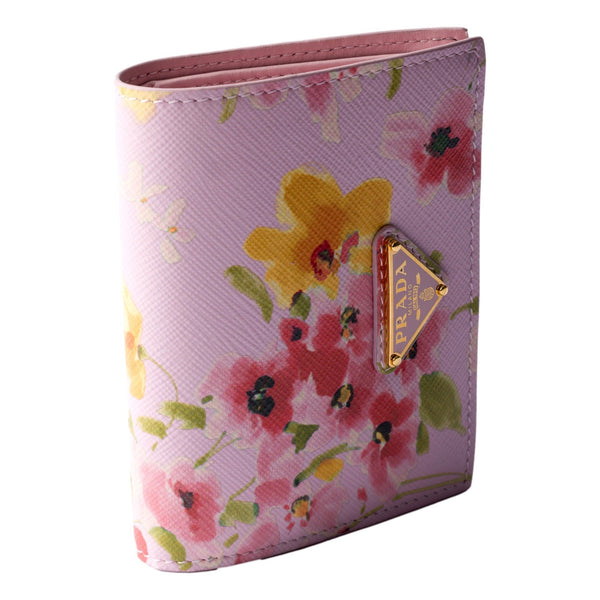 Prada Saffiano Leather Floral Bifold Wallet In Light Pink in Light Pink, authentic new wallet, image 2