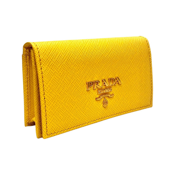 Prada Saffiano Yellow Leather Card Case Wallet in Yellow, authentic new wallet, image 2
